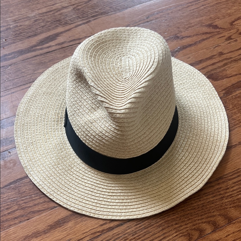 Stylish Tan Straw Hat with Black Band